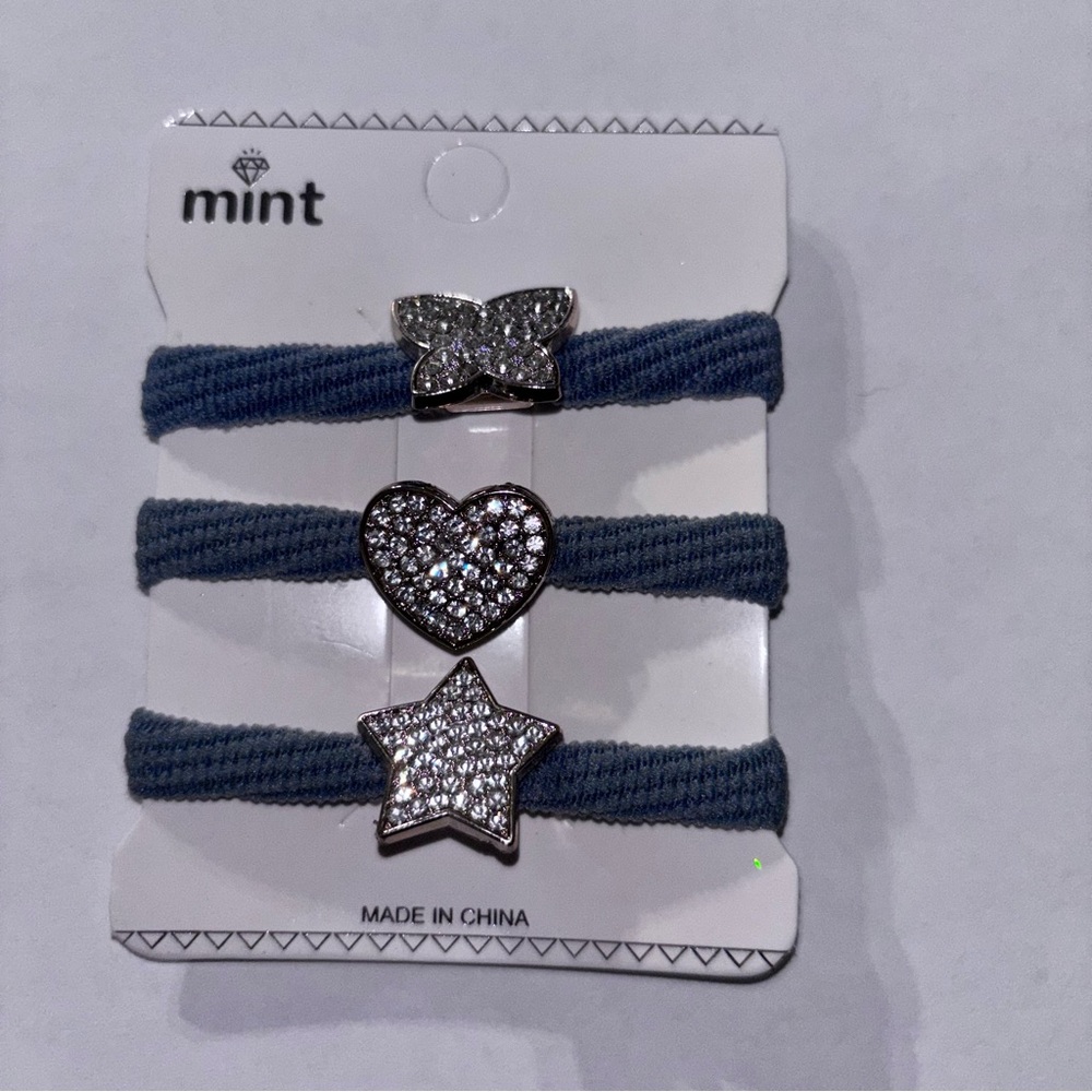 Mint Denim Blue Hair Bands with Glittering Silver Charms